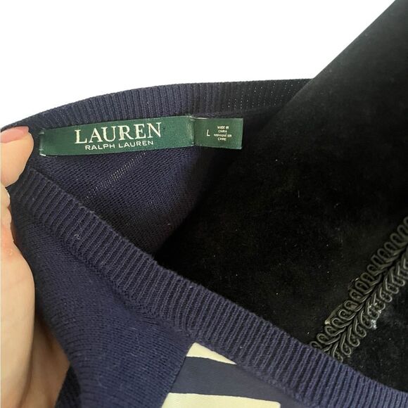 LAUREN RALPH LAUREN NAVY GEOMETRIC PATTERN SLEEVELESS DRESS WOMENS SIZE LARGE - Picture 7 of 8